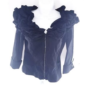 Joseph Ribkoff Size 4 Us Black Blouse Ruffle Neck